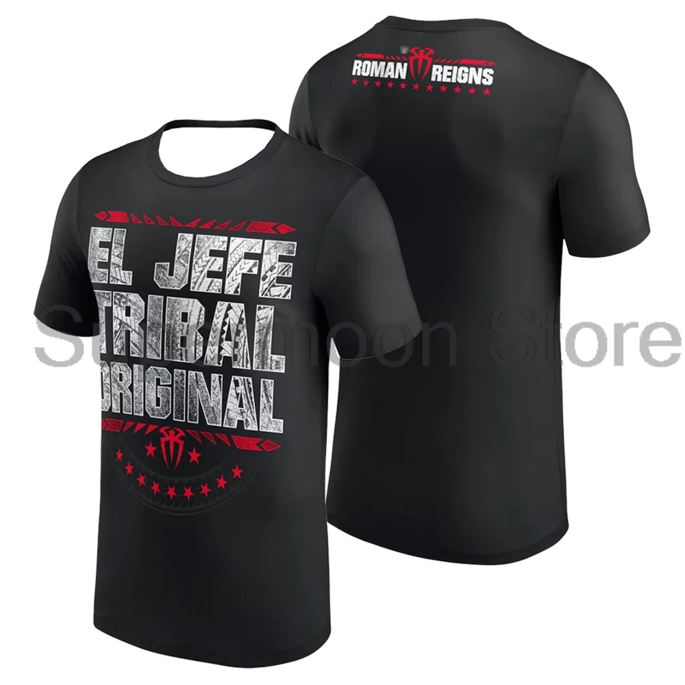 Roman Reigns El Jefe Tribal T-shirt Crewneck Short Sleeve Polyester Black Tee Women Men Streetwear Tops