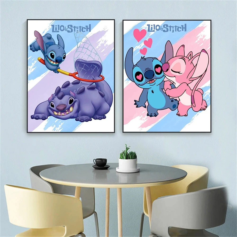 Disney Lilo and Stitch Watercolor Wall Art Poster Interesting Stitch Portrait Art Print Canvas Painting Girl Bedroom Decor Gifts