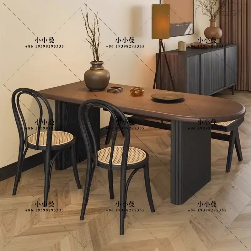 Medieval Solid Wood Dining Table And Chairs Combination Household Semi-circular Arc Island Table Dining Tables Set Furniture