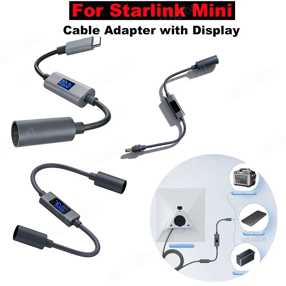 DC to USB C /DC to DC For Starlink Mini Adapter Cable with Current Voltage Display Waterproof For Star Link Mini Converte