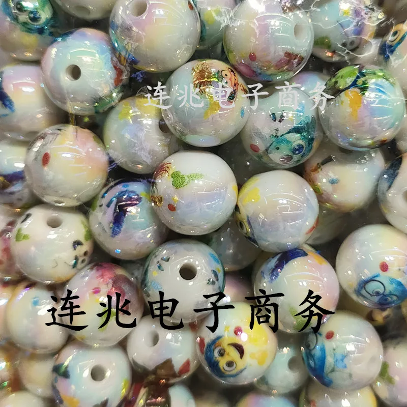 5pcs figure cartoon anime acrylic beads white background printed beads for diy jewelry making bracelets materials