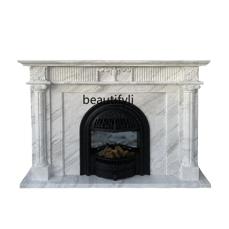 

y Natural marble mantel French living room European decorative stone stone carving ornament hand-carved living room decoration