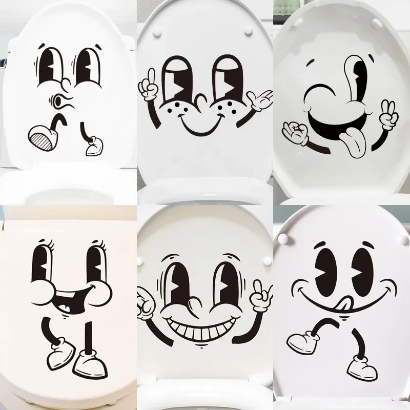 New Creative Funny Smiling Expression Toilet Stickers PVC Waterproof Cute Smiling Face Emoticon Wall Decals for Bathroom Decor