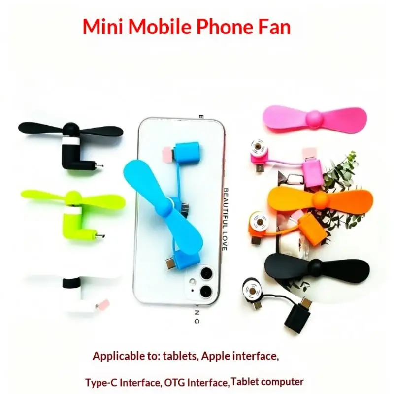 Mini Portable Cell Phone Fan Multi-Interface Quiet Cooling for Android Type-C Outdoor Camping Summer Daily Use