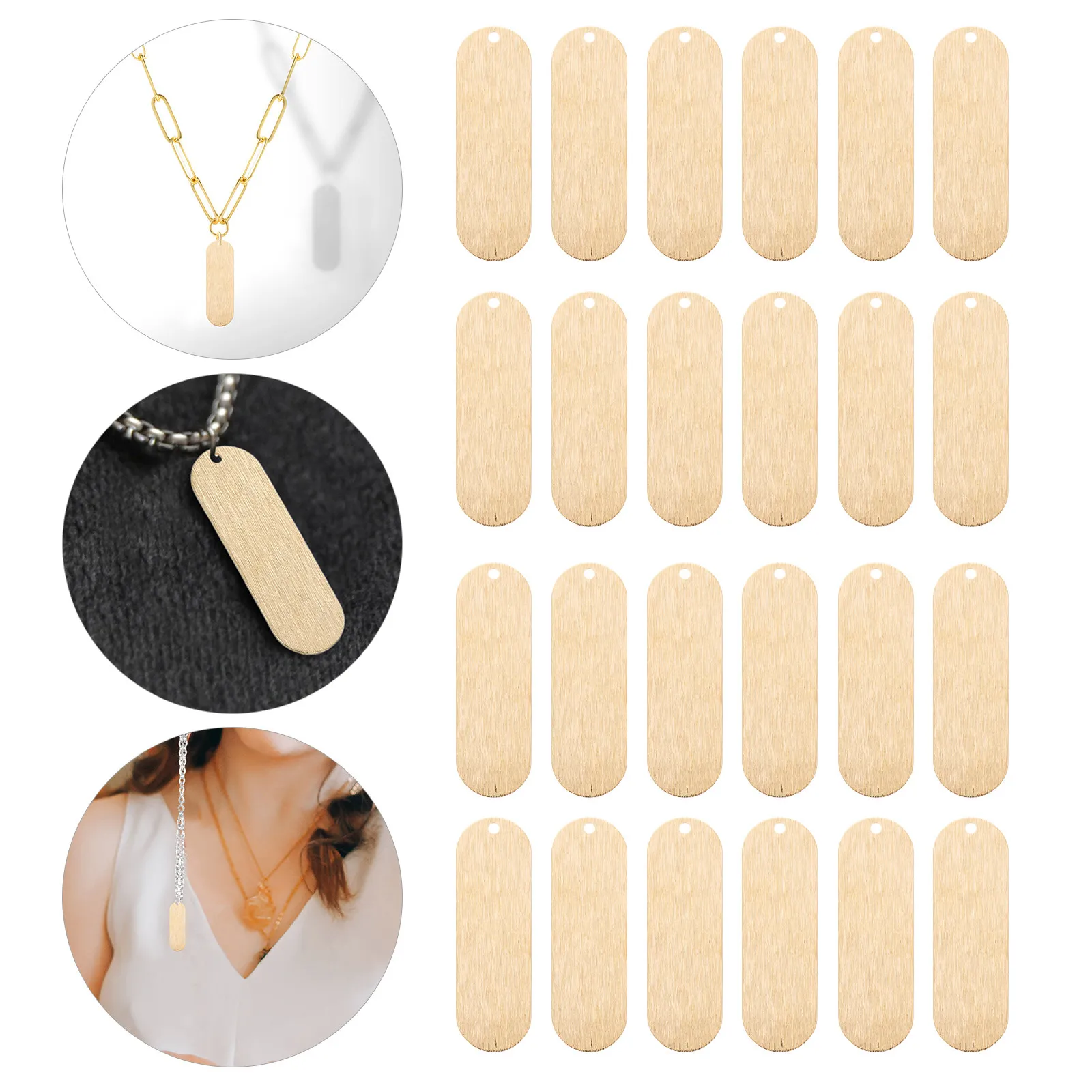 25Pcs Long Copper Oval Single Hole DIY Pendant Blank Tag Charm for Jewelry Making Craft Engraving Name Plates Metal Pendant