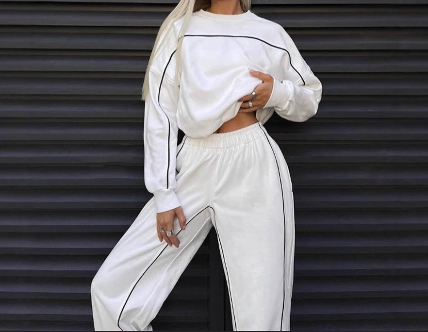 

Street Women's Fashion Long Sleeved Line Hoodie Long Pants Sports Suit Casual Two-piece Set