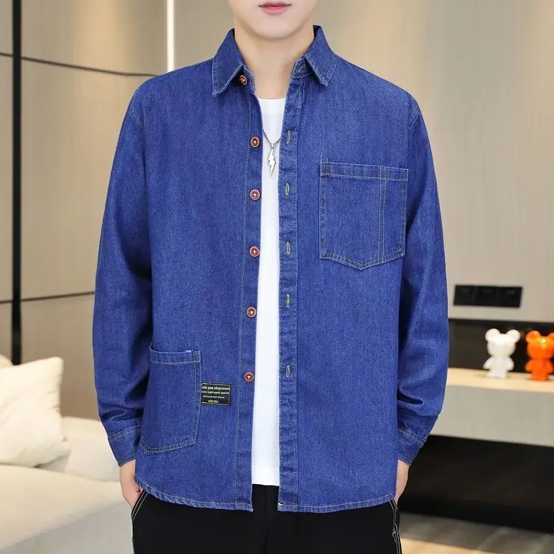 New Denim Long-sleeved Shirt for Spring and Autumn, Men's Casual Shirt, Loose Men's Trendy Denim Jacket