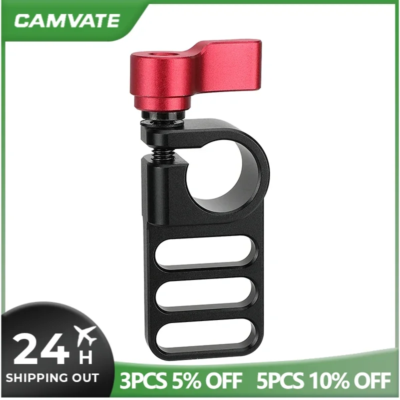 CAMVATE 15mm adattatore per morsetto a stelo singolo Railblock con scanalature di montaggio da 1/4 "-20 e manopola a vite zigrinata rossa/nera per fotocamera/Monitor
