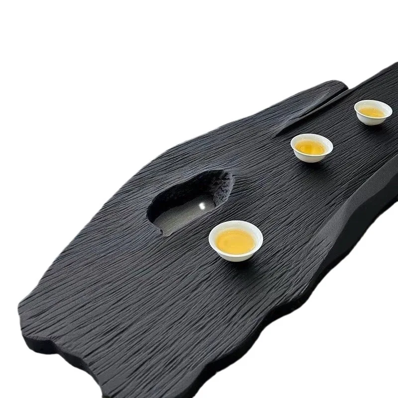 Simple black gold stone tea tray creative light luxury stone table stone slab drainage set to make sea black gold
