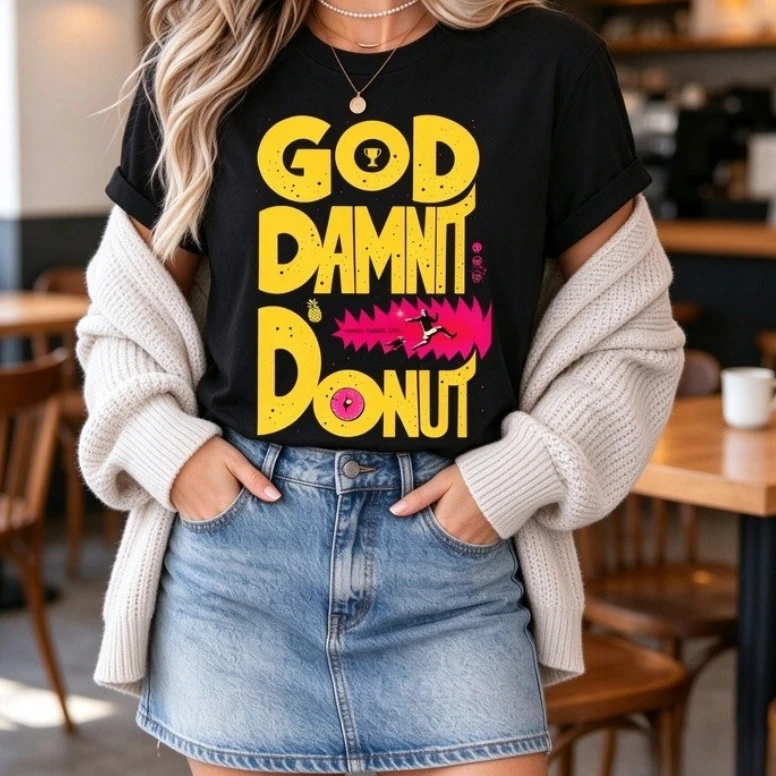 Dungeon Crawler Carl Vintage T Shirt Goddamnit Donut Funny Sci-Fi Book Lover Graphic Tee Unisex Summer Casual Short Sleeve Tops