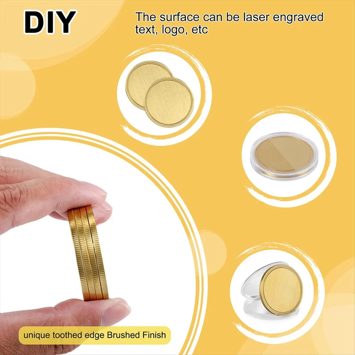 3YJBZ~10PCS Laser Engraving Blanks Brass Coin Blanks Metal Engraving Blank Coins 40mm with Acrylic Protection Box