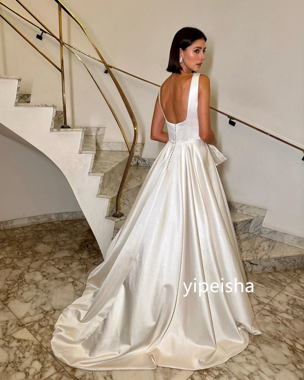 CustomizedSizes Available Bow A-line Square Neck Long Dresses Prom  Classic Exquisite Modern Style Pastrol Unisex Formal Casual