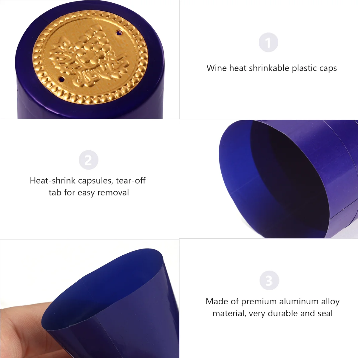 100 Pcs Red Bottle Shrink Film Seal Cover Homebrew Blue Label Cork Plastic Heat Cap Miss Drinks