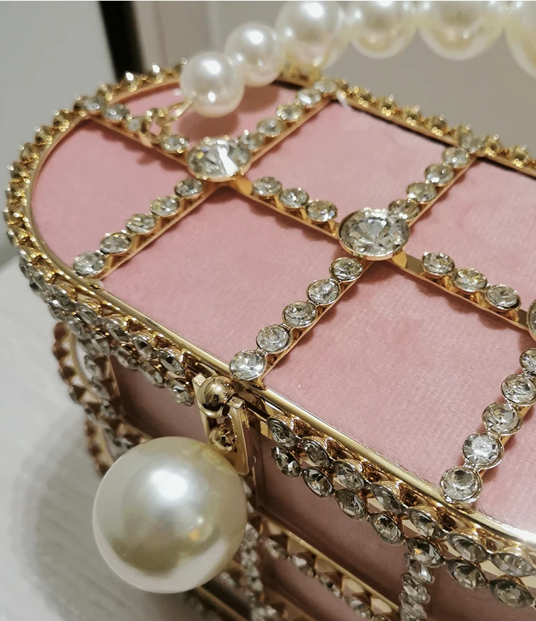 Diamonds Basket Evening Clutch Bags Women 2023 Luxury Hollow Out Preal Beaded Metallic Cage Handbags Lady Wedding Party Purse