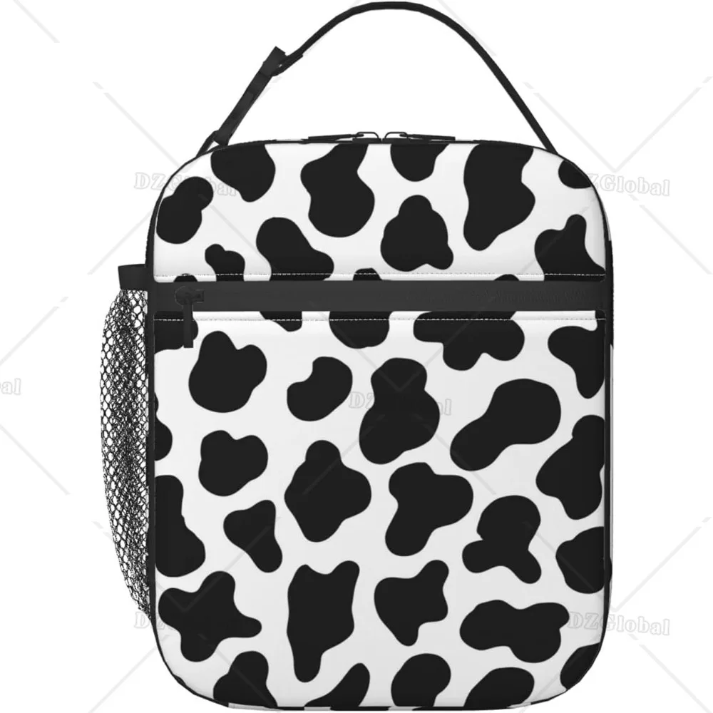 Cow Print Insulated Lunch Box for Men Women Portable Boys Girls Reusable Thermal Lunch Bag for Office Work Travel Picnic