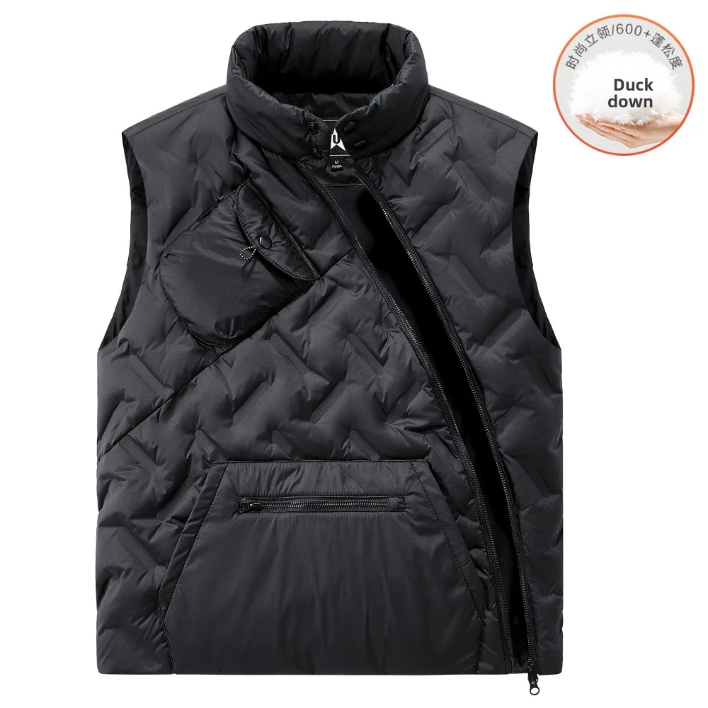 Down Vest for Autumn Winter New Diagonal Zipper Stand Up Collar Vest Men Women Lightweight Warm Vest Jacket 90 Duck Down Jacket