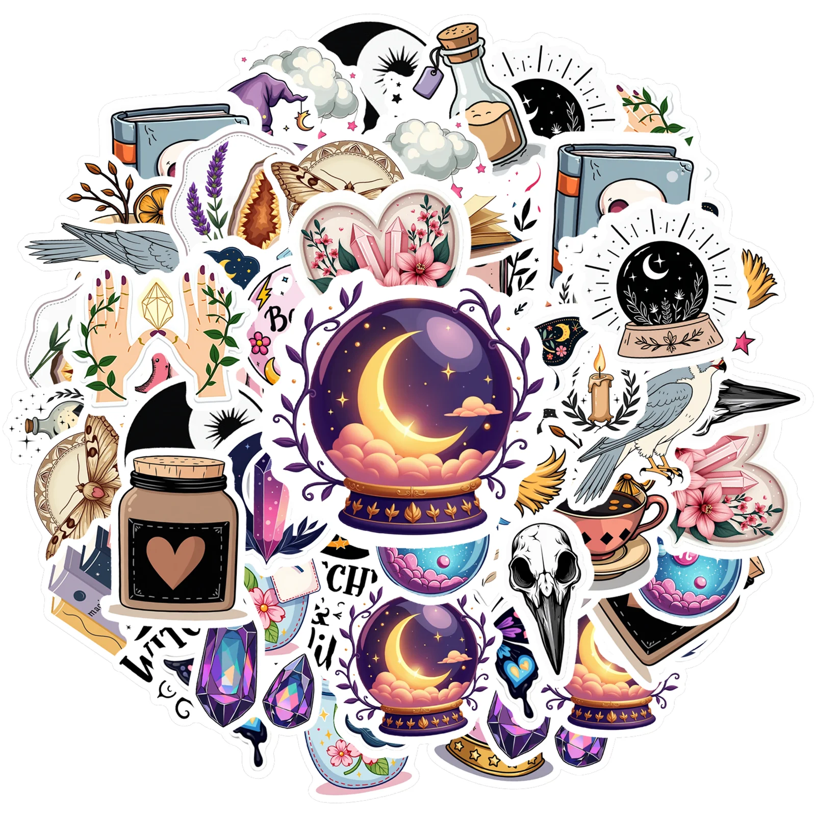 35pcs Fantasy Mystical Stickers Whimsical Witchcraft Graffiti Decals DIY Stickers For Guitar DIY Skateboard Laptop Luggage DIY