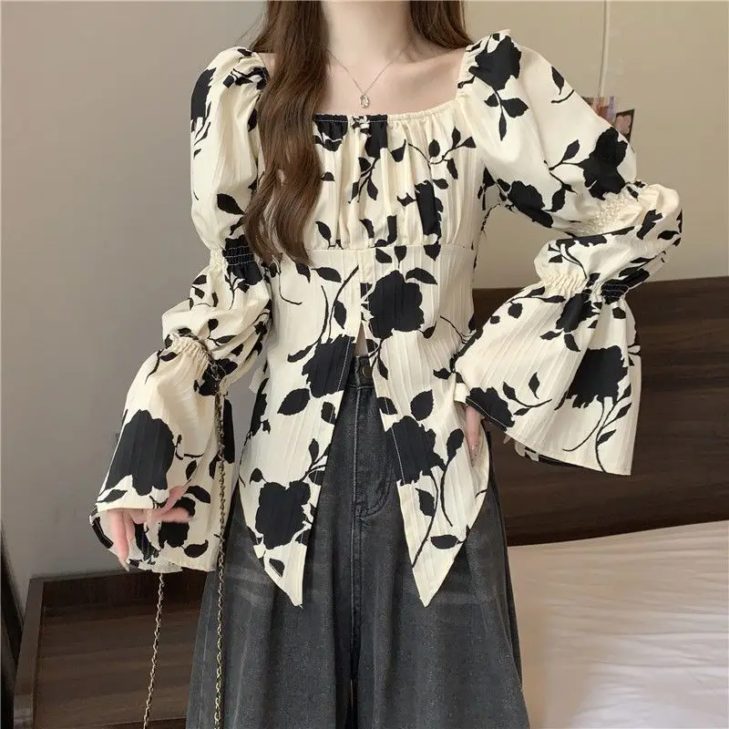 Women's Clothing Millimeter Temperament Pure Desire for Sweet and Spicy Style Slim Fit and Slimming Irregular Shirt Top