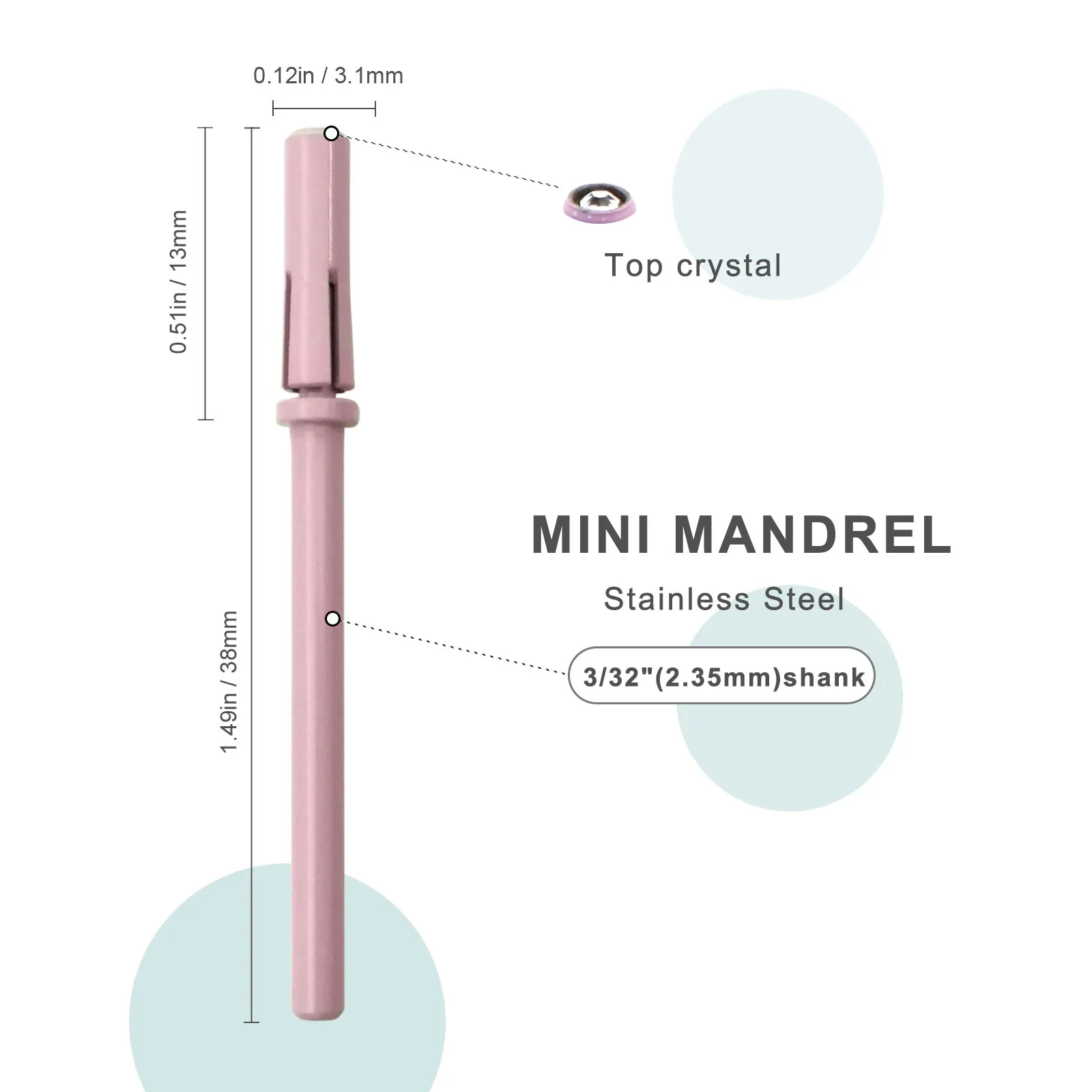 HYTOOS 3.1mm Stainless Steel Mandrel Bit with Top Crystal 3/32 Mini Sanding Bands Nail Drill Bit Accessories Tool