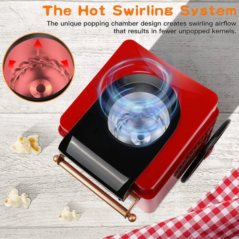 Popcorn Maker,Hot Air Popcorn Machine Vintage Tabletop Electric Popcorn Popper, Healthy And Quick Snack For Home EU Plug