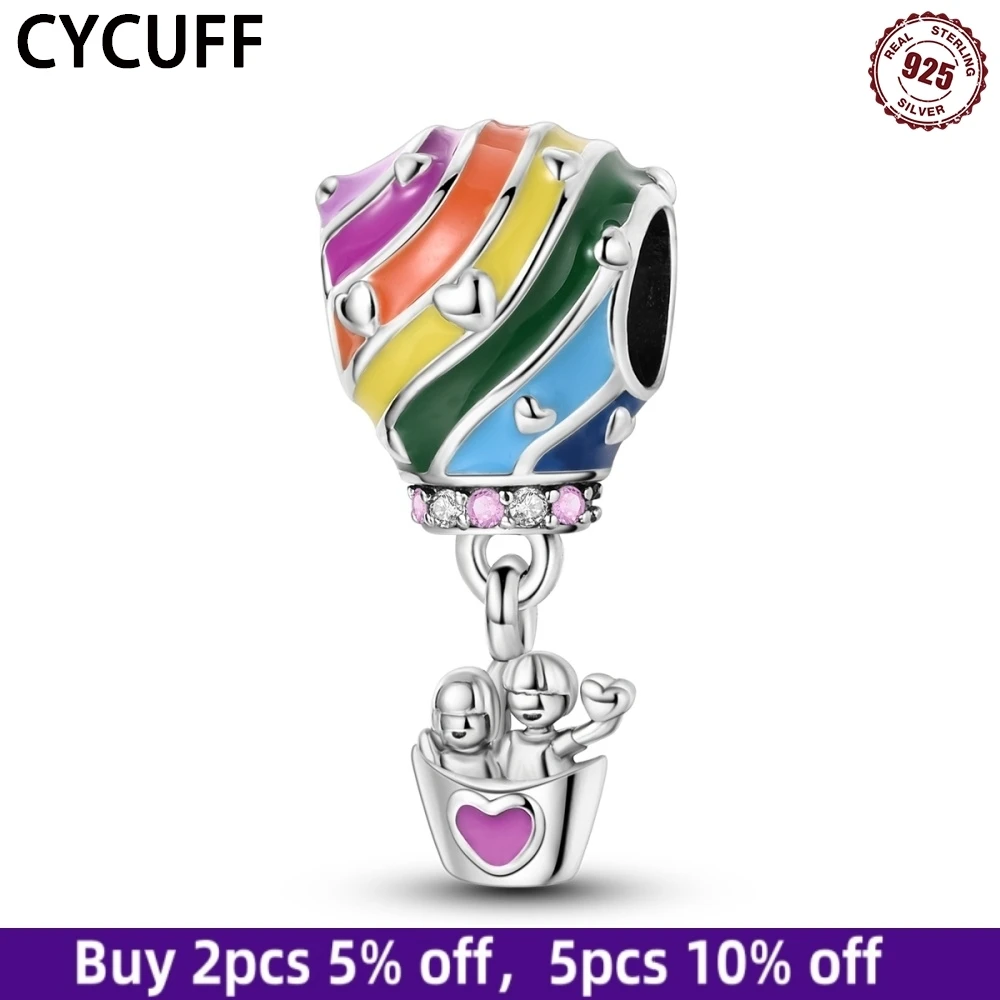 

CYCUFF стерлингового серебра 925 пробы пара воздушных шаров бусины дорожные подвески оригинальный браслет женские ювелирные изделия вечерние DIY подарки аксессуар