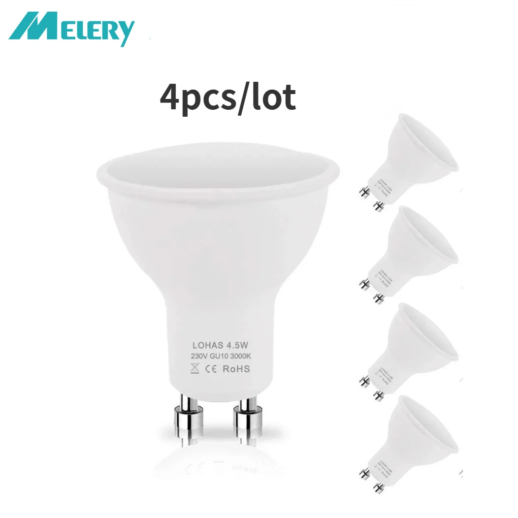 

Melery GU10 LED Light Bulbs 4.5W Lamp Equivalent 50W Halogen 450lm Warm White 3000K 120Degree Beam Angle Recessed Lighting 4Pack