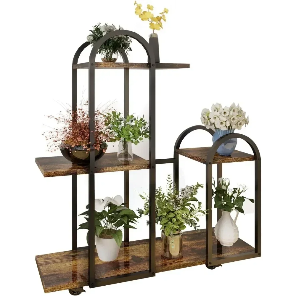 3 Tiers 9 Potted Ladder Plant Shelf With Detachable Wheels Shelf for Flowers Plant Stand Indoor Clearance Flower Pot Stand