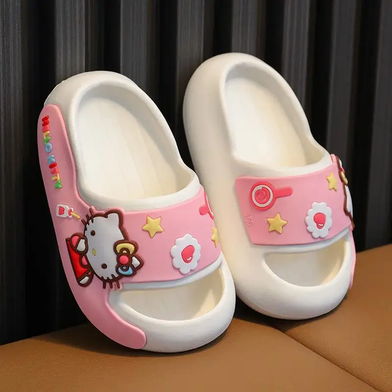 Sanrio Cartoon Slipper Hello Kitt Kuromi Cinnamoroll Girl Boy Parent Child Shoes Non-Slip Indoor Outdoor One Word Slippers Gift