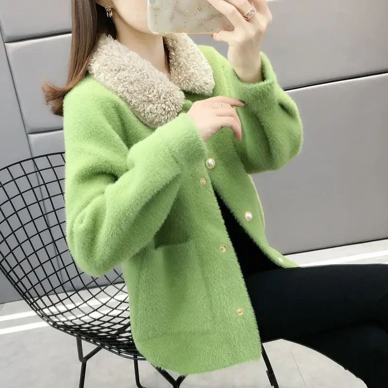 

Womens Imitation Mink Velvet Short Top 2025 Autumn and Winter New Sweater Korean Version Loose Versatile Knitted Cardigan Jacket