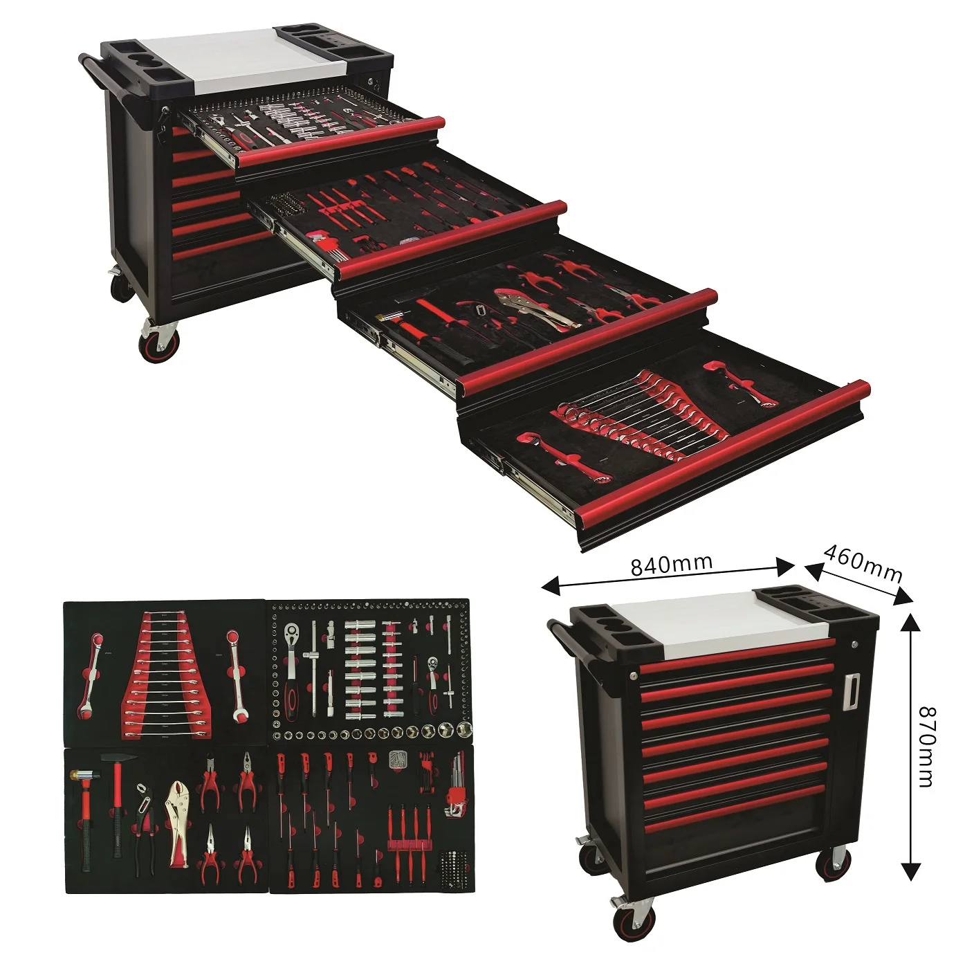 

New 7-Drawers Mechanic Workshop Tool Cabinet Durable Tool Trolley & Cart With Hand Tools Sets