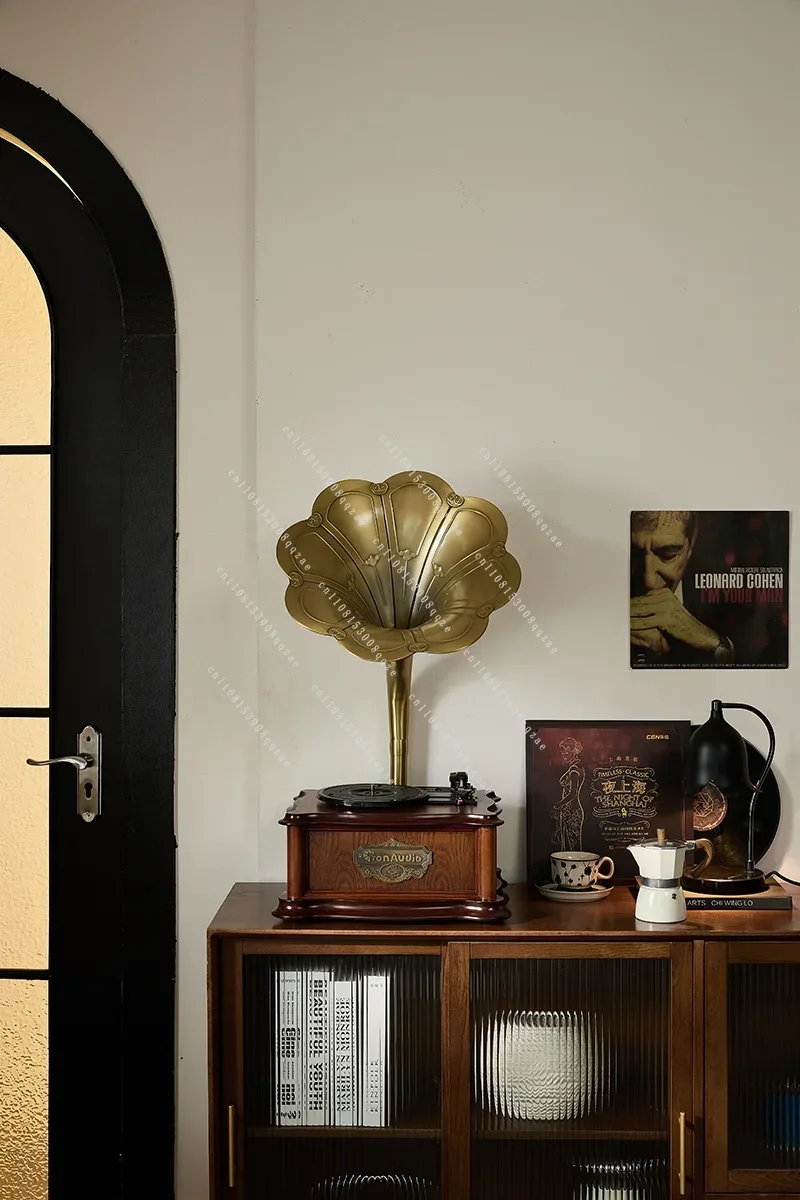 Multifunctional Classic Radio Gramophone  Vinyl Record Player with Alloy Horn