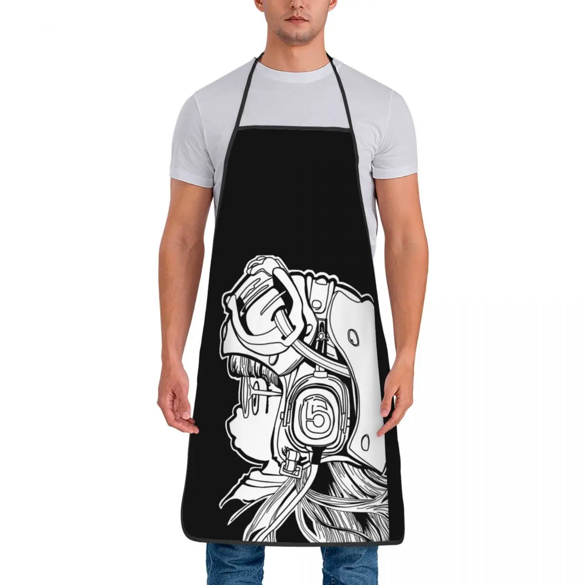 Unisex Fashion Arale's Side Face Bib Apron Women Chef Tablier Cuisine Kitchen Strange Doctor and Robot Doll Cuisine for Painting