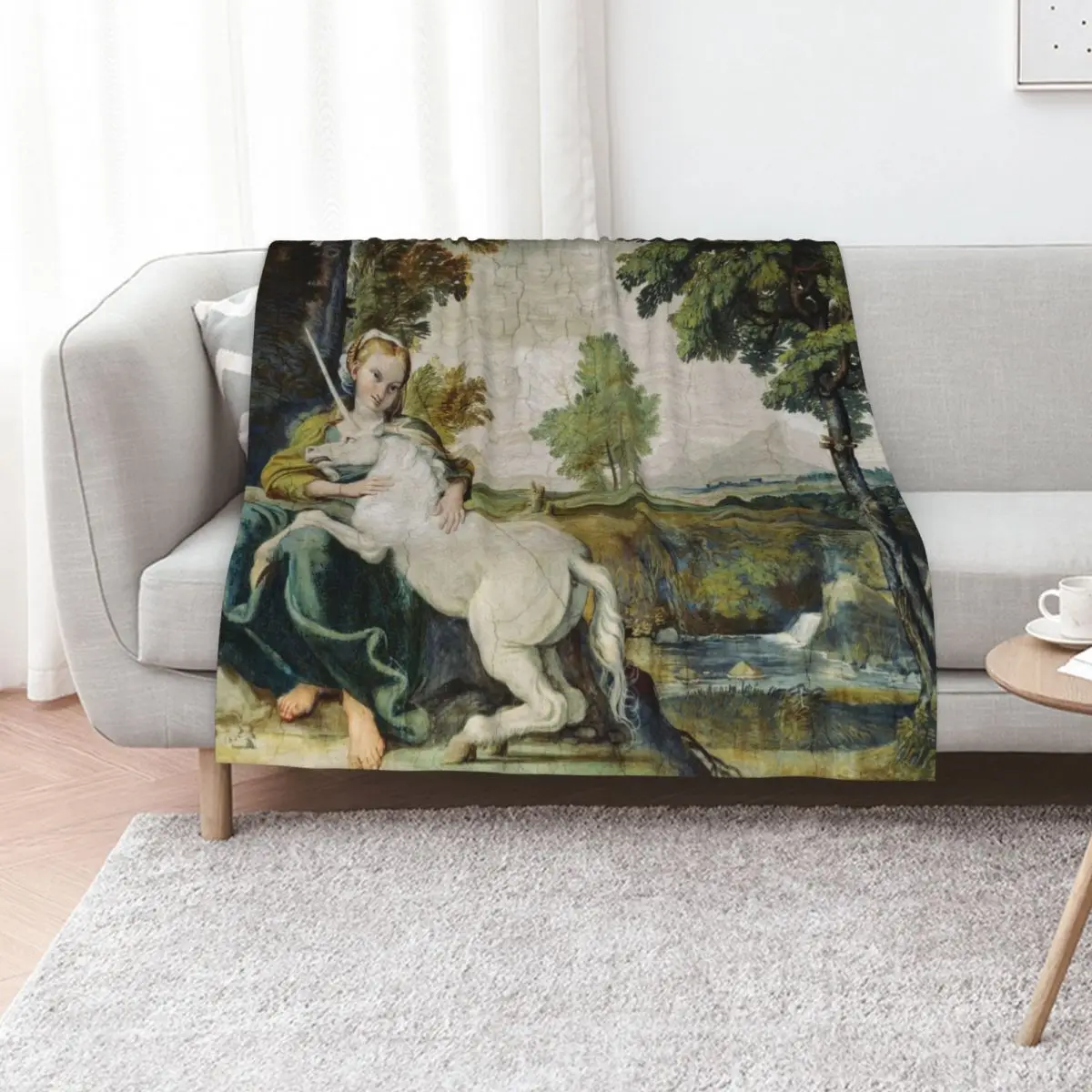 THE MAIDEN AND THE UNICORN IN LANDSCAPE Throw Blanket Soft Big Luxury Designer warm winter Furry Softest Vintage Blankets