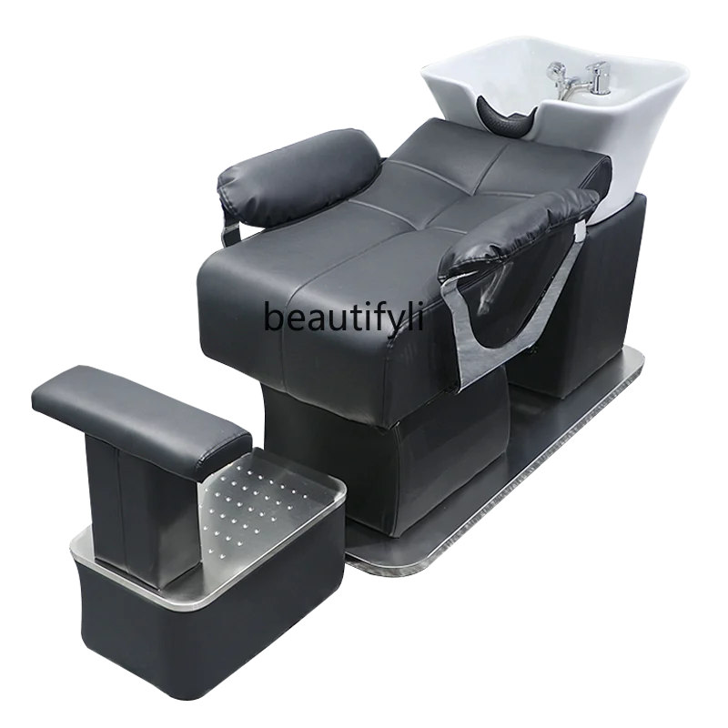 Barber Shop Shampoo Chair Hair Salon Fashion Simple Ceramic Deep Basin Half Lying Flushing Bed for Hair Salon