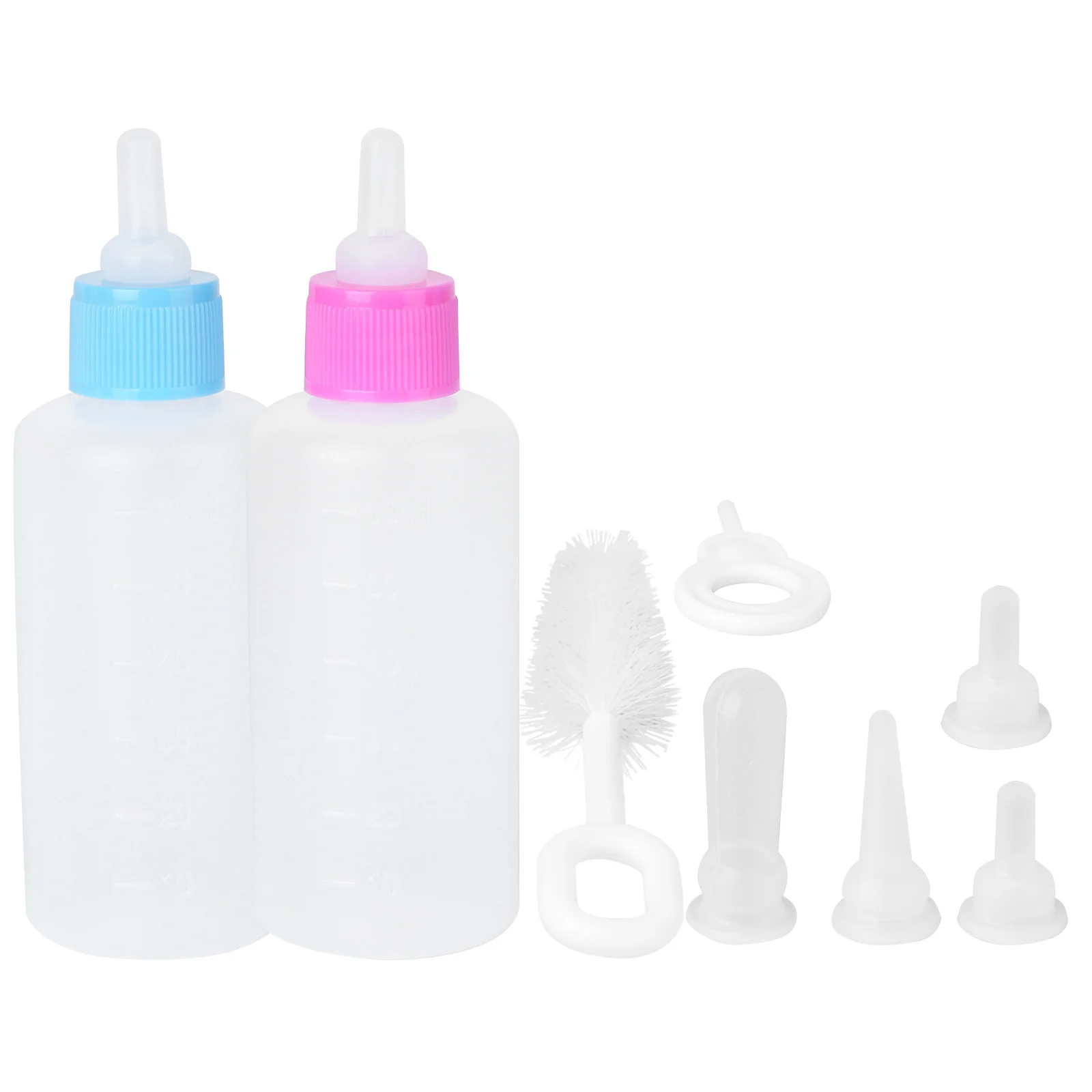 

2Sets Pet Nursing Bottles Kit Durable Food Grade Feeding Bottles Pink Blue for Puppies Kittens Newborn Animals Complete Kit