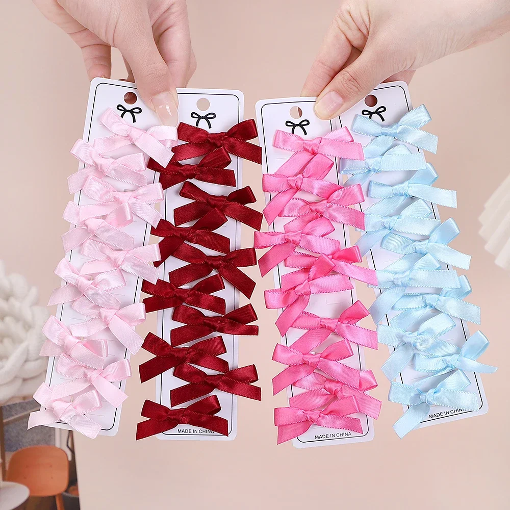 10Pcs/lot Cute Mini Bowknot Hair Clips Sweet Solid Color for Kids Girls Ballet Style Ribbon Braided Hair Accessories Hair Clips image 4