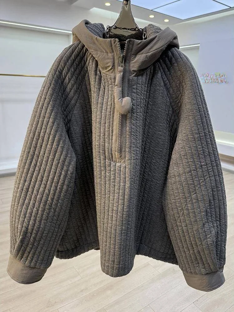 

Утепленная хлопковая куртка с капюшоном, в стиле пэчворк, повседневная, свободного кроя, модная, теплая, на молнии, с длинными рукавами, молодежная, популярная модель