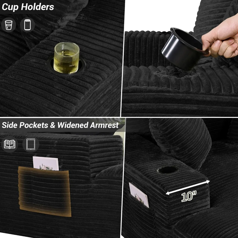 

50"W x 68"D Oversized Chaise Lounge Chair Indoor Boneless Reading Chair Plush Corduroy Recliner with Cup Holders, Customized