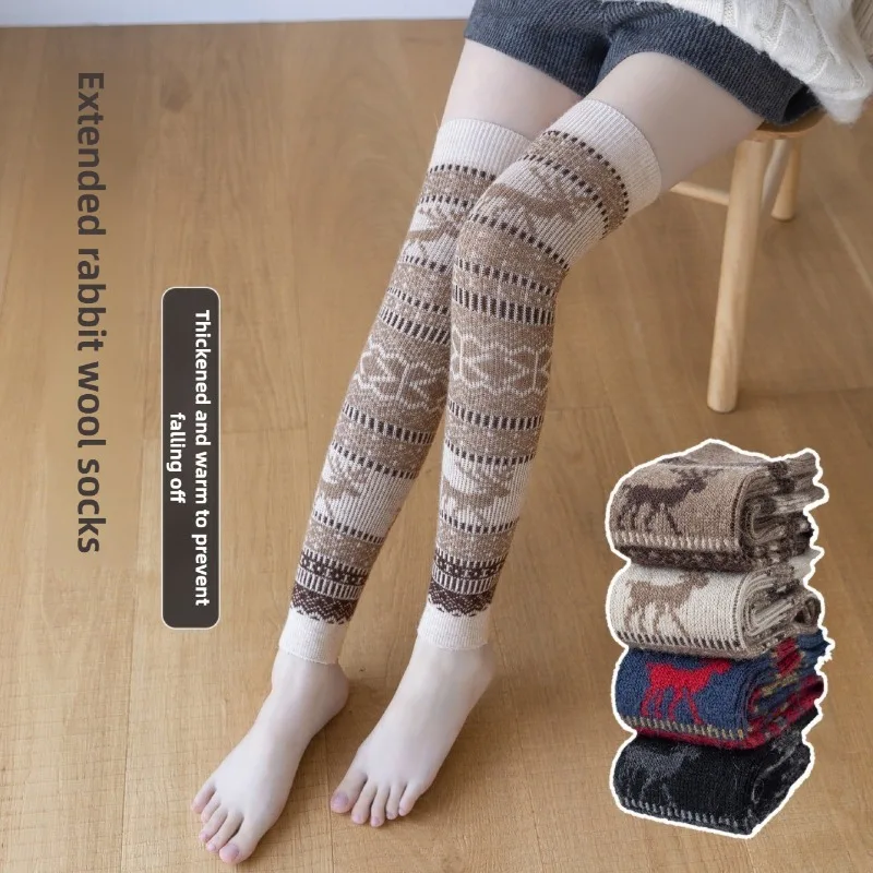 أغطية جورب من الصوف على شكل أرنب دافئ، رنة عيد الميلاد، تدفئة الساق سميكة عالية الركبة للنساء #4