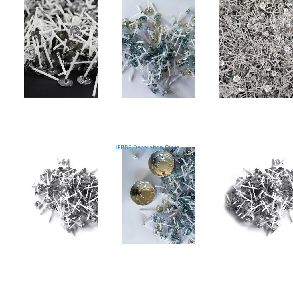 B0KC 200Pcs Smokeless Natural Coated Cotton Wicks Cores with Metal Tabs Base for DIY Tealight Making Supplies