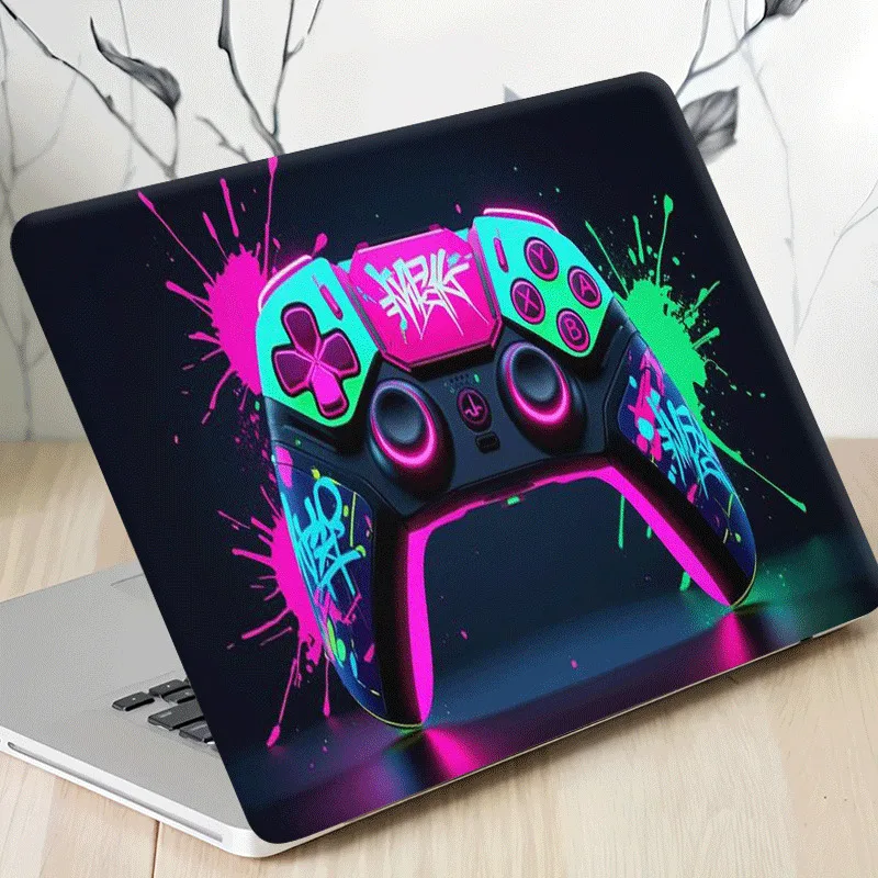 

Laptop sticker, aesthetic protective film with vibrant graffiti gamepad neon effect, 2 vinyl creative decals for 12/13/14/15.6