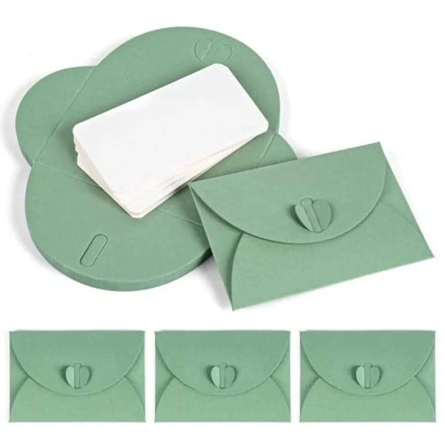 

25Pcs Mini Envelopes with Heart Clasp 4.1x2.8 inch Cute Kraft Paper Envelopes Gift Card Holders, Small Envelope with Blank Card