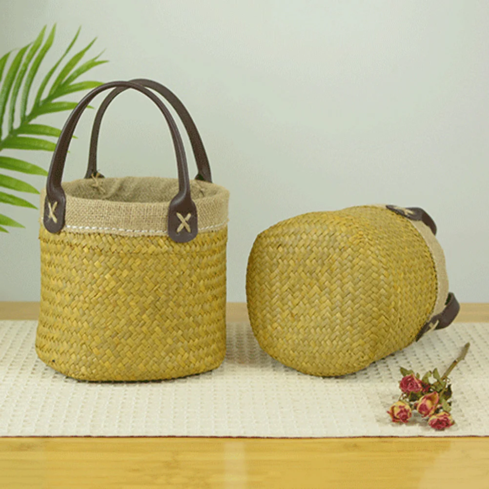 

Wicker Baskets Decorative Rattan Flower Girl Round Woven Basket H Portable Home Wedding Flower Basket Bedroom Hotel