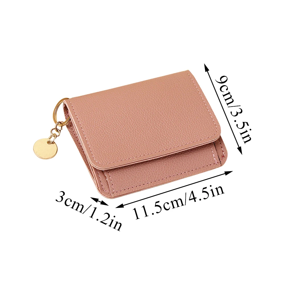 Lady Wallet PU Leather Credit Card Holder Multi Slot Card Bag Solid Color Coin Purse Pouch With Zipper Keyring Short Key Bags