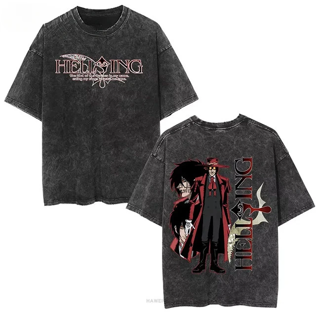 Fit Anime Hellsing Alucard Graphic Lavata T-Shirt Retro Water System T-shirt Graphic Cotton Tee Printing High-end Luxury