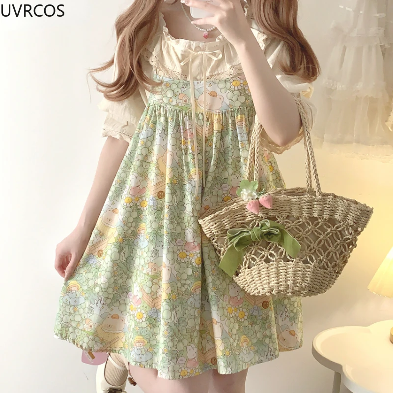 Giapponese Kawaii Lolita Style Jsk Dress donna Sweet Fruit Print Princess Sling Dresses Casual allentato carino senza maniche abiti da festa