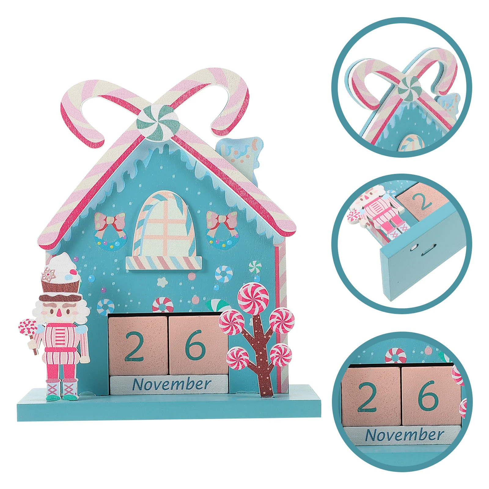 

1Set Wooden Perpetual Desktop Calendar Cute Christmas Office Desk Accessory Block Calendar Daily Desk Date Display