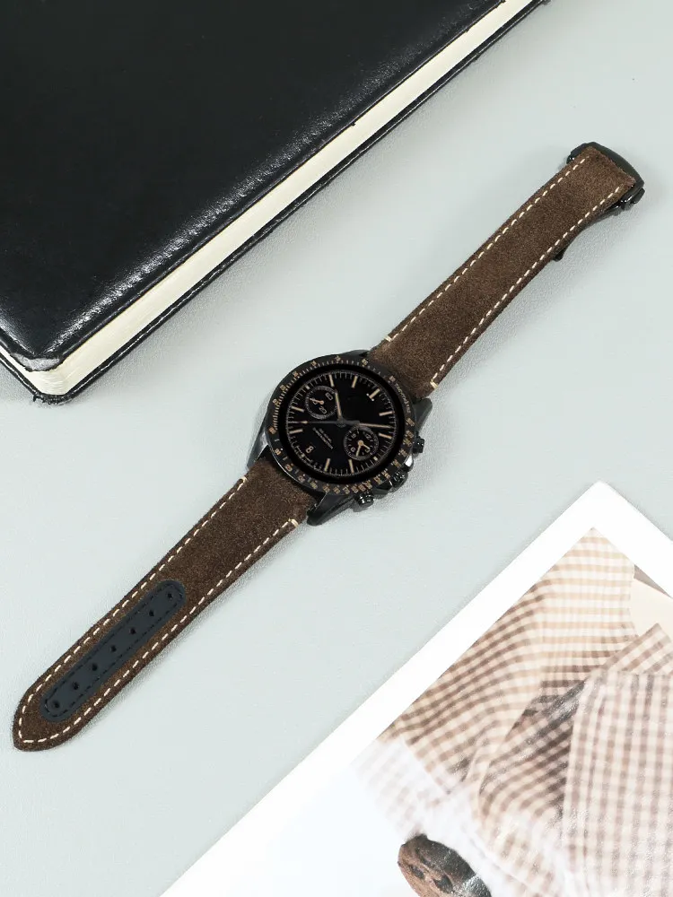 Suitable for Omega Speedmaster Dark Side of The Moon 311.92.44 Leather Watch with Retro Frosted Fur Cowhide 21mm