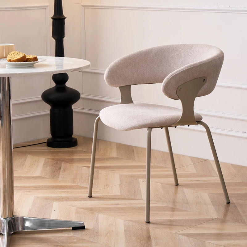 

Nordic Breathable Linen Dining Chair Soft Curved Backrest with Steel Frame Comfort Living Room Kitchen Chair Modern Hotel Chairs