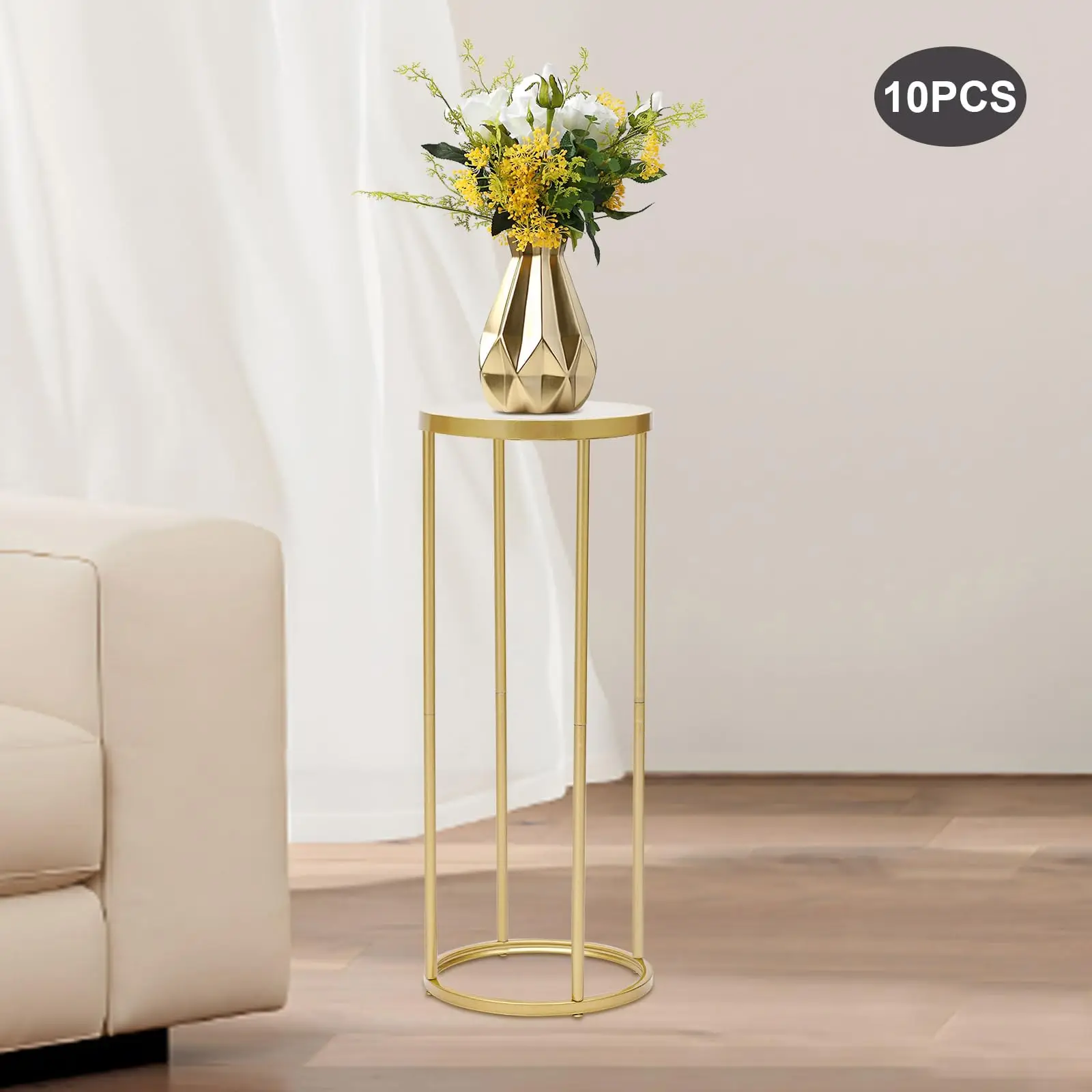Dyrabrest 10 Buah Dudukan Bunga Pernikahan Emas - 23.6 "Tuas Kolom Vas Logam Tempat Pajangan Bunga Elegan Modern dengan Pelat